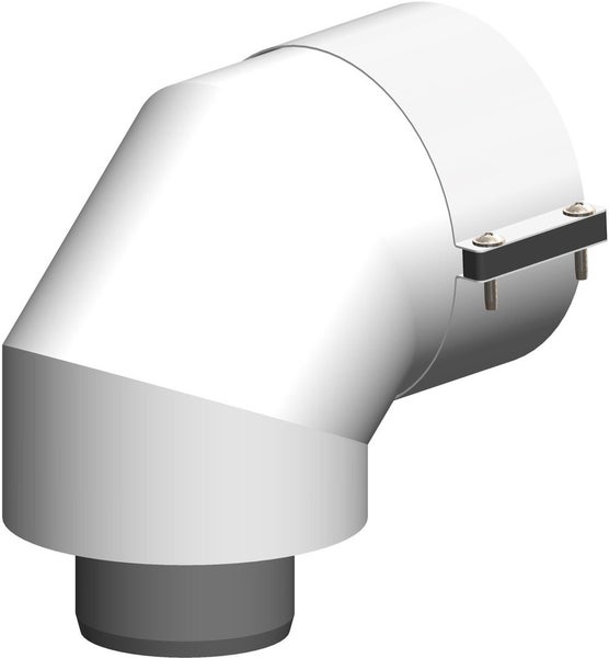 90 Grad Rohrbogen aus Kunststoff mit grauer Steckverbindung und Schraubklemme für Belüftungsrohre.