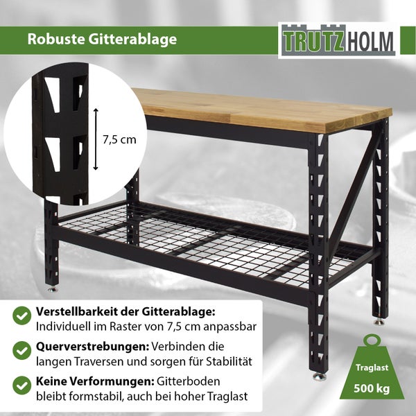 Werkbank 153x62x99 cm 500 kg Stahlgestell Hartholzplatte Werktisch Arbeitstisch Tisch Werkstatttisch