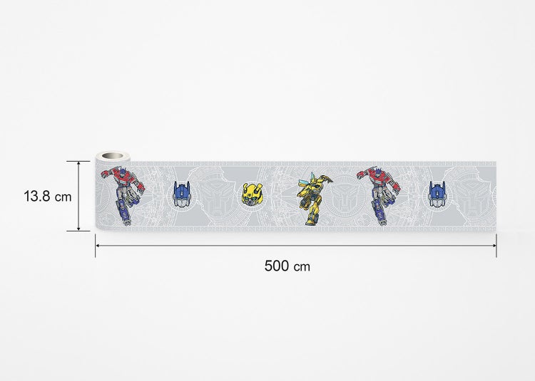 Transformers Tapetenbordüre mit Optimus Prime und Bumblebee, Höhe 13,8 Zentimeter, Länge 500 Zentimeter.