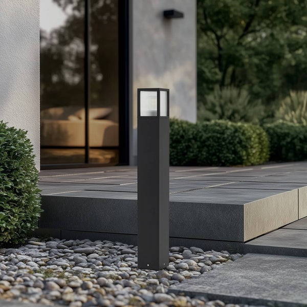 Lucande Außenleuchte Klemens (spritzwassergeschützt (Modern) in Schwarz aus Aluminium (1 flammig, E27) - Wegeleuchte Pollerleuchte Wegelampe Sockelleuchte