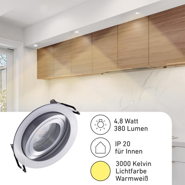 3er Set Einbaustrahler LED Modul dimmbar 3000K 4,8W Schwenkbar Warmweiß 380lm Einbaudurchmesser 80mm Rund