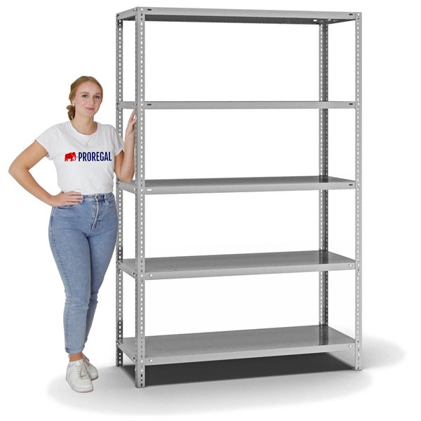 PROREGAL Fachbodenregal Schraubsystem Medium-Duty Grundregal HxBxT 200 x 130 x 50 cm 5 Ebenen Fachlast 200 kg Beidseitig Nutzbar Verzinkt