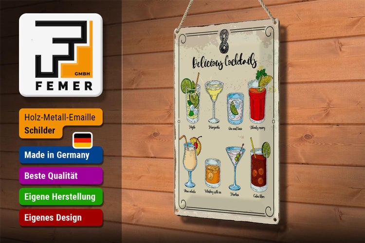 Blechschild Spruch Cocktails Mojito Martini Margarita 20x30cm
