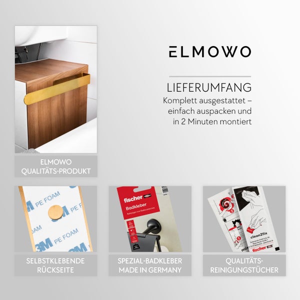 ELMOWO Handtuchhalter mit Montagezubehör und Fischer Badkleber Set für einfache Wandmontage ohne Bohren.
