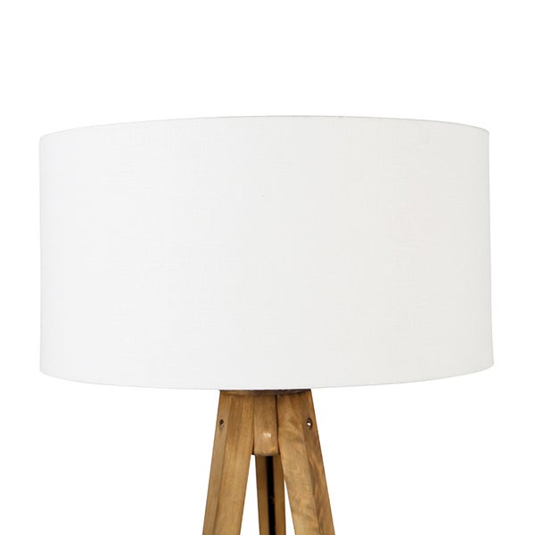 Stehlampe mit Holzfuß und Stoffschirm