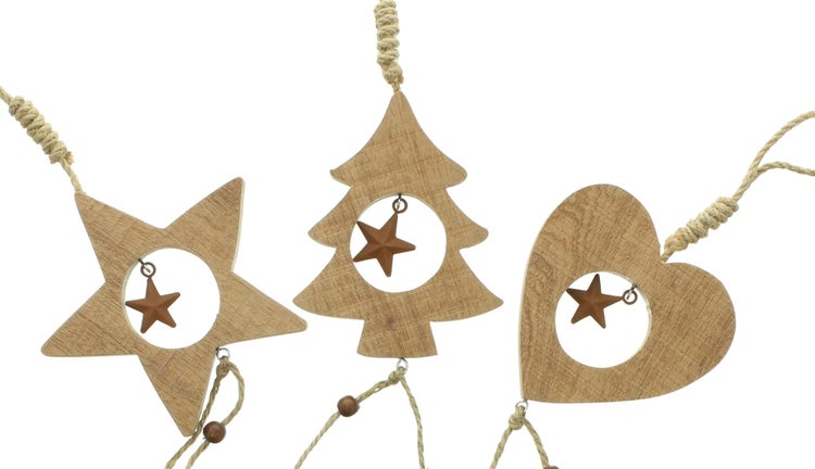 FRANK FLECHTWAREN | Holzhänger Glöckchen, 3er Set, GH: 40 cm, HOLZ, METALL, SISAL,