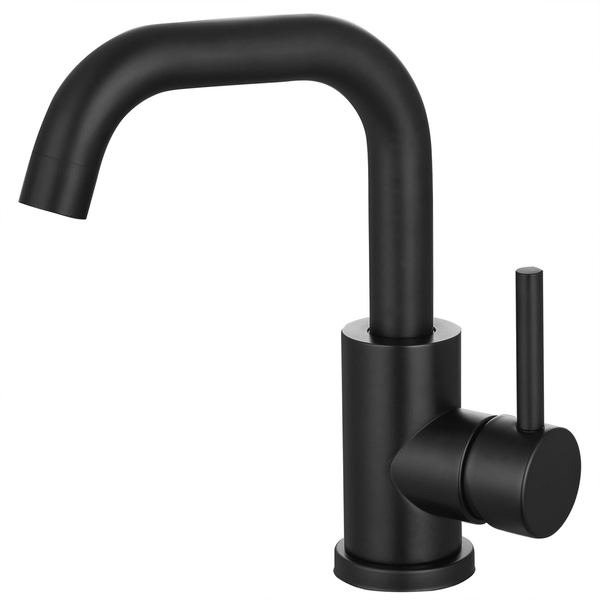 Moderne Einhebel Waschtischarmatur in mattem Design mit geschwungenem Auslauf.