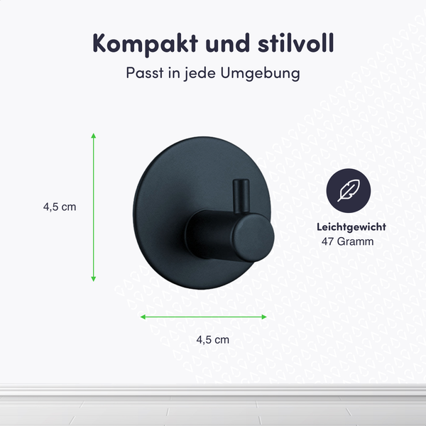 Runder Wandhaken mit einem Durchmesser von 4,5 Zentimetern und einem Gewicht von 47 Gramm.