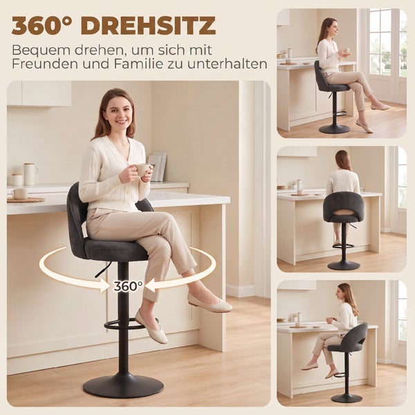 Barhocker mit 360 Grad drehbarem Sitz und Rückenlehne in einer hellen Wohnküche.