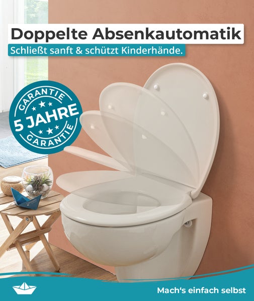 Calmwaters® WC Sitz einfache Montage, Premium Toilettendeckel bis 250 kg, Made in EU, antibakterieller Duroplast, doppelte Absenkautomatik, 2 Montage Optionen, abnehmbar, Klobrille, oval, Pergamon