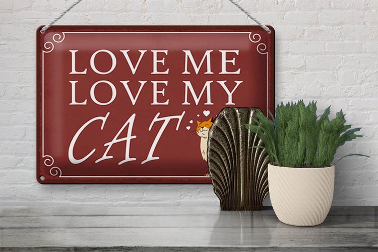 Blechschild Spruch 30x20cm love me love my CAT Katze