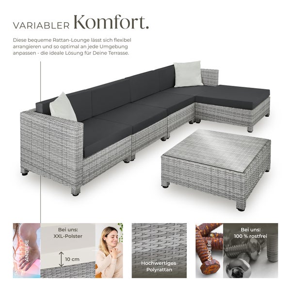 Rattan Lounge Set mit Tisch und Polsterauflagen