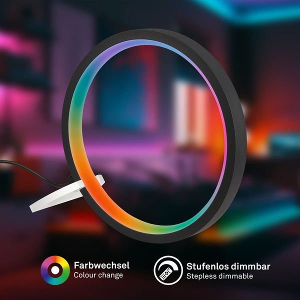 Dekorative LED-Tischleuchte mit Farbwechsel und stufenloser Dimmfunktion.