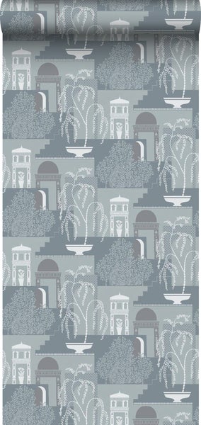 Borastapeter Tapete Mediterrane Häuser Graublau - 53 cm x 10.05 m - 660852