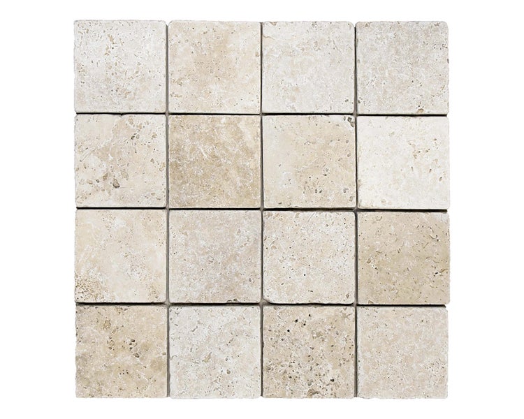 Wohnrausch Travertin Mosaikfliesen CREMA 10 x 10 x 1 cm, getrommelt, beige
