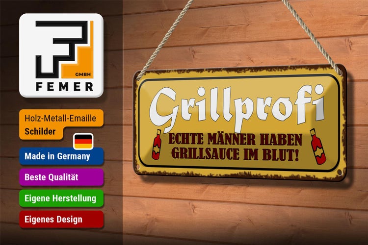 Blechschild Spruch 27x10cm Grillprofi echte Männer im Blut Dekoration