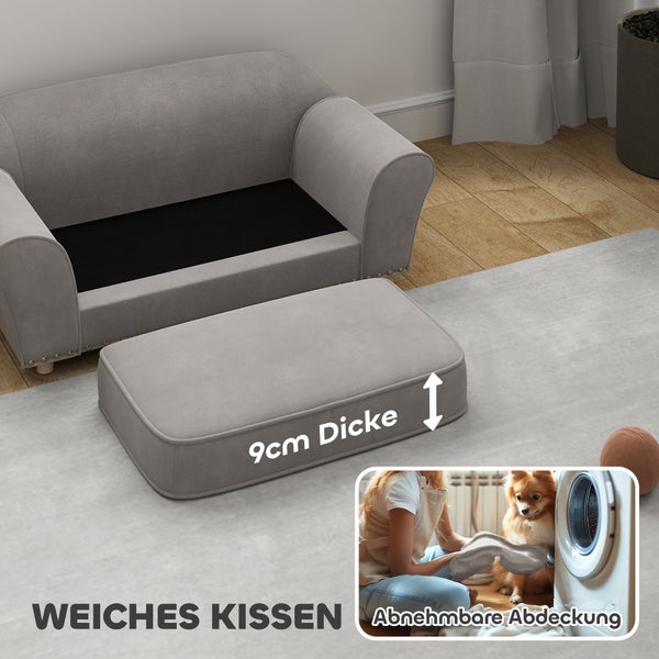PawHut Hundesofa für kleine Hunde, Hundebett mit abnehmbarem und waschbarem Kissen, Haustiersofa mit Nietendekoration, 10 kg, Grau