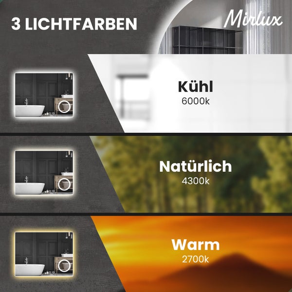 Mirlux Badezimmerspiegel mit LED Beleuchtung, Wandspiegel Rund, Anti Kondensations Duschspiegel 120x80CM