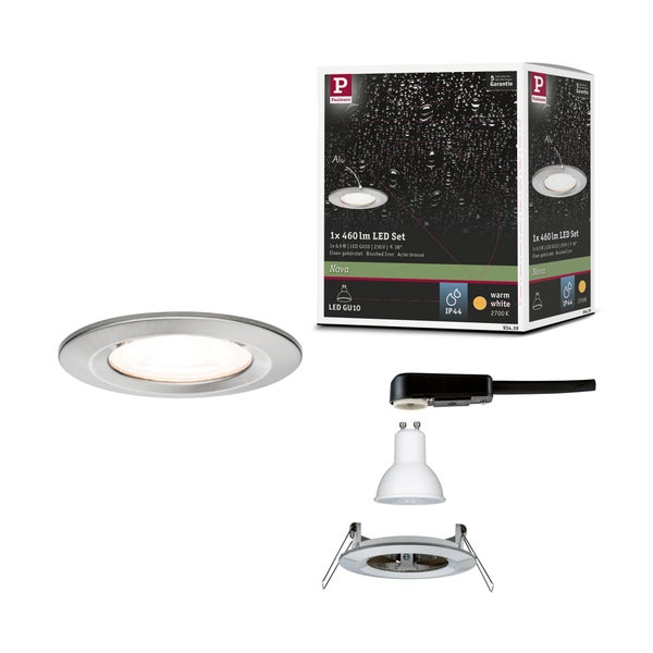 Paulmann LED-Einbaustrahler Nova Set, 1-flammig, 460 Lumen, warmweiß 2700 Kelvin, GU10, Schutzart IP44, Eisen gebürstet.