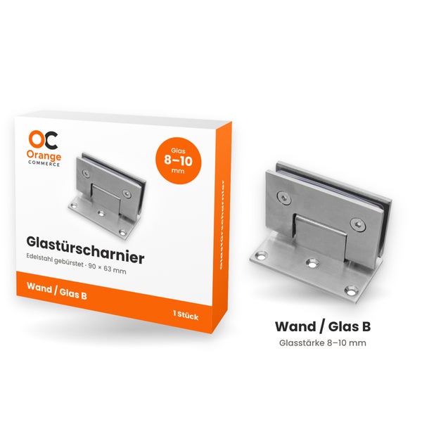 Orange Commerce Glastürscharnier Wand zu Glas aus gebürstetem Edelstahl für 8 bis 10 Millimeter Glasstärke