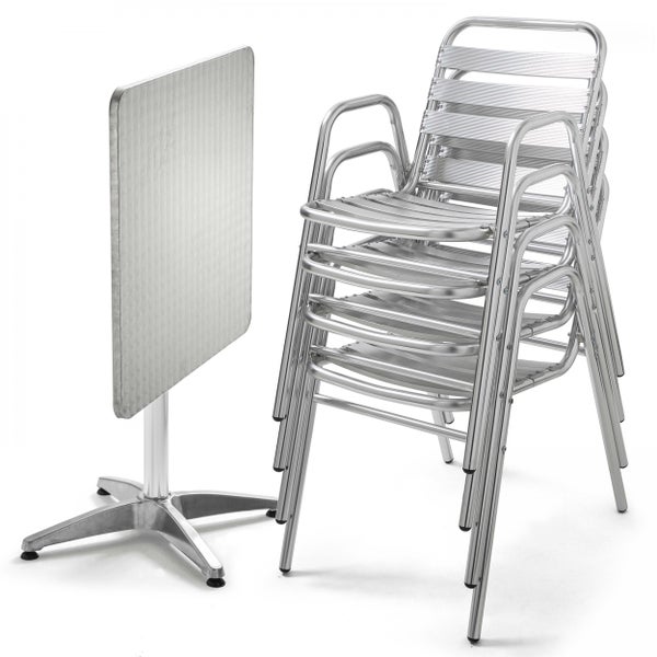 Bistro-Set aus Aluminium mit klappbarem Tisch und vier stapelbaren Stühlen
