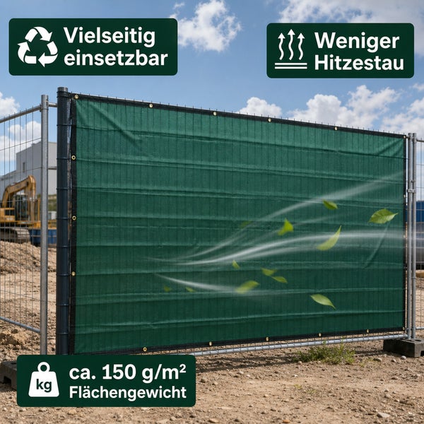 Sichtschutzgewebe für Doppelstabmattenzaun mit Ösen, bietet Winddruckreduzierung und Schutz vor neugierigen Blicken für eine ungestörte Atmosphäre.