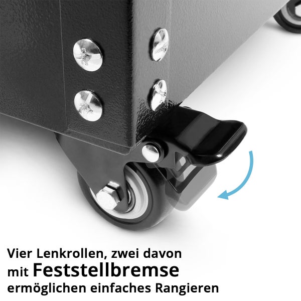 Schwenkrolle mit Feststellbremse an einem Werkzeugwagen