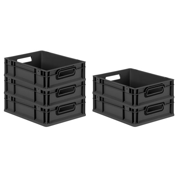 PROREGAL SparSet 5x Eurobox NextGen Color, HxBxT 12x30x40cm, 11 Liter, Griffe schwarz offen, Schwarz, Eurobehälter, Transportbox, Transportbehälter, Stapelbehälter
