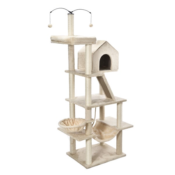 Home Deluxe - Kratzbaum FURRY - Farbe: Beige, Maße: 174 x 49 x 60 cm, Material: Polyester, Sisal, Gestell: MDF I Katzenbaum Kratzpfosten