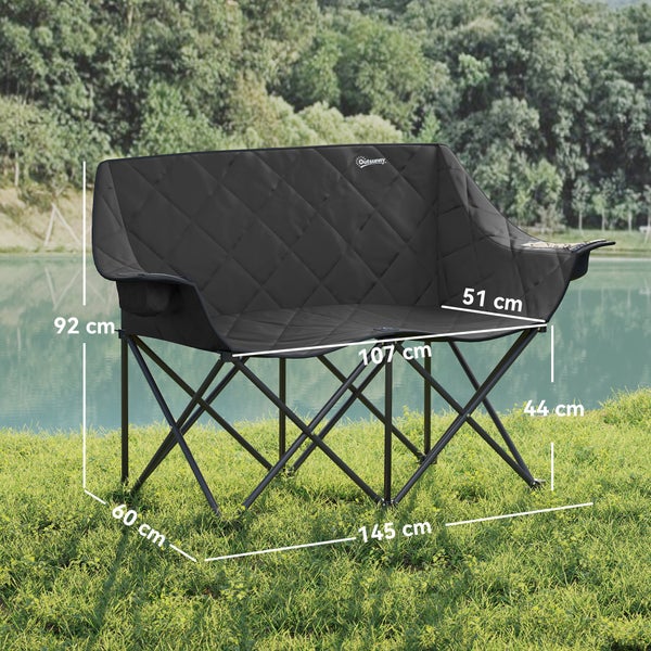 Outsunny Faltstuhl faltbar 2 Sitzer Campingstuhl mit Kühltaschen Tragetasche Outdoor Klappstuhl bis 250kg belastbar robust leicht gepolstert Angelstuhl Gartenstuhl für Garten Camping Strand