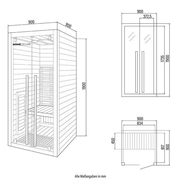 Home Deluxe – Infrarotkabine SONORA S – 90 x 90 x 190 cm - für 2 Personen, 4 Vollspektrumstrahler, Holz: Hemlocktanne I Infrarotsauna, Sauna, Wärmekabine, Infrarot