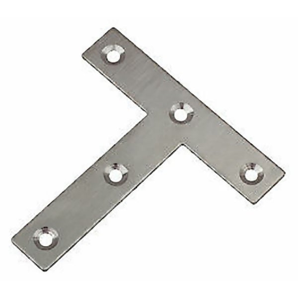 T-Verbindungsbeschlag aus Metall mit Senkbohrungen zur stabilen Verbindung von Holzbauteilen
