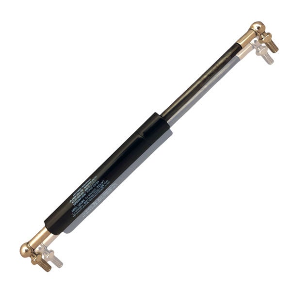 Gasdruckfeder aus Metall mit Kugelgelenken und Gewindezapfen.