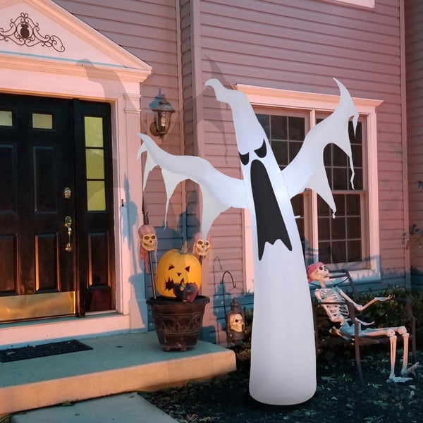 HOMCOM Halloween Dekoration, LED Beleuchtet, L130 x B30 x H180 cm, Polyestergewebe, Weiß