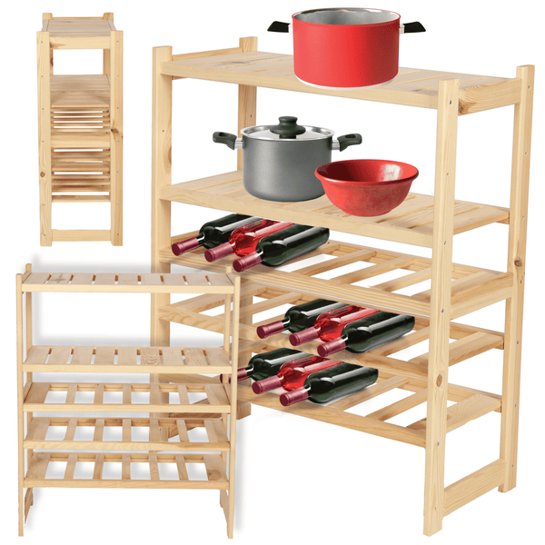 PROREGAL Weinregal SPREEWALD HxBxT 86x70x33cm 18 Flaschen auf 3 Ebenen + 2 Ablagen Massives Kiefernholz Natur