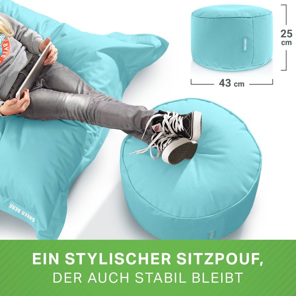 Green Bean Sitzsack-Hocker 45x25cm mit EPS-Perlen Füllung - Fußhocker Fußkissen Sitz-Pouf für Sitzsäcke - Bodenkissen für Kinder und Erwachsene - Fußablage Sitzkissen Sitzhocker Aquamarin