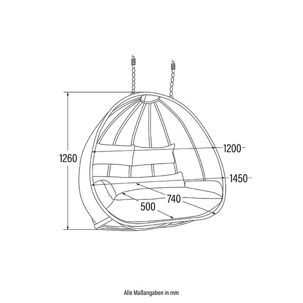 Home Deluxe - Hängesessel TWIN - Braun, nur Korb - inkl. Sitz- und Rückenkissen I Polyrattan Hängestuhl Gartenschaukel Hängekorb