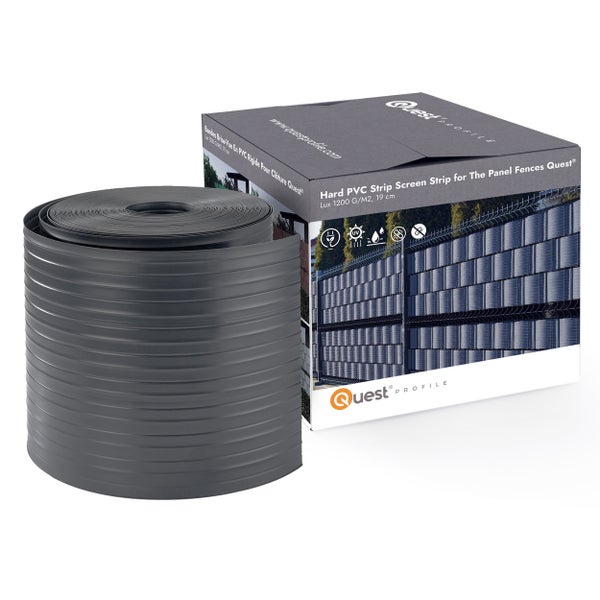 Quest Profile Sichtschutzstreifen aus Hart PVC für Stabmattenzaun auf Rolle, 1200 Gramm pro Quadratmeter, 19 Zentimeter breit.