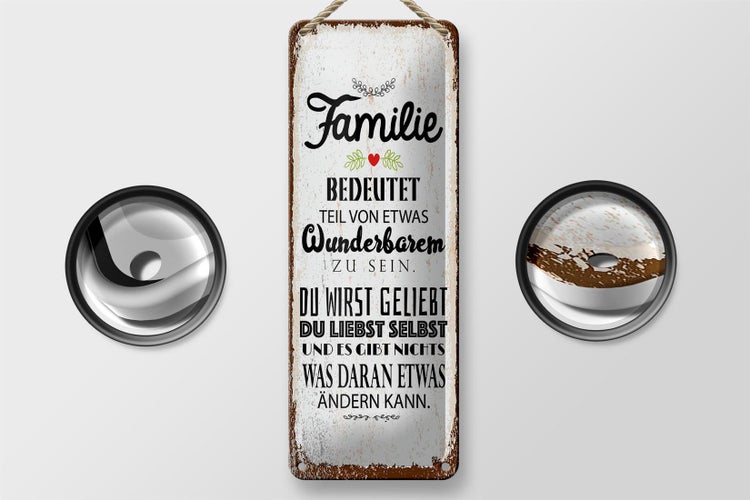 Blechschild Spruch Familie Teil von etwas wunderbarem 10x27cm