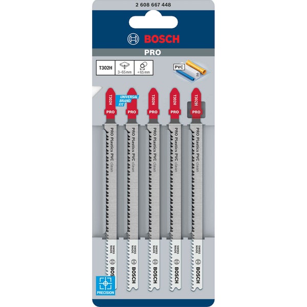 Bosch PRO Plastics PVC clean T302H Stichsägeblatt 132 mm 5-tlg. - 2608667448