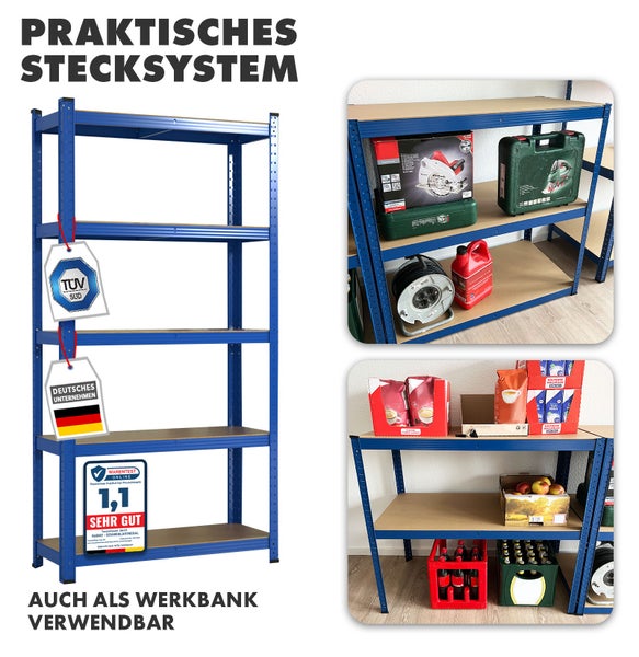 FLOORDIREKT Schwerlastregal Lakota - 2er Set - Universal einsetzbar - Blau - 200 x 120 x 60 cm - Traglast bis 875 kg