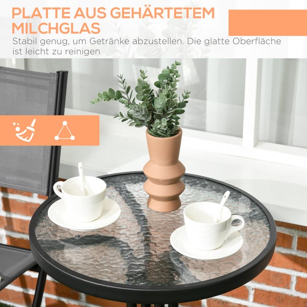 Outsunny 3tlg. Garten-Bistroset, Gartenmöbel Set, inkl. 1 Tisch, 2 klappbaren Stühlen, 50L x 50B x 72H cm, Stahl, Grau