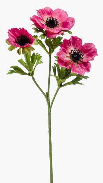 Künstliche Anemone mit drei pinkfarbenen Blüten und grünem Stiel.