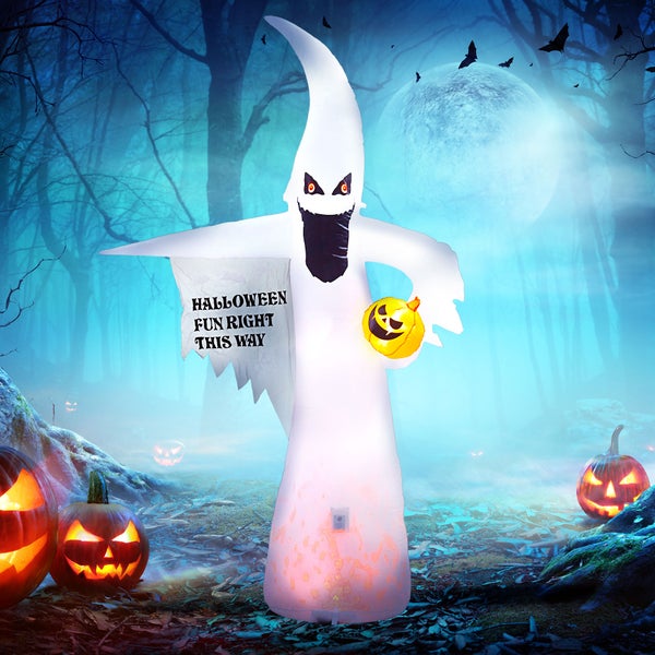Outsunny 8ft Halloween Dekoration aufblasbar Ghosts Halloween Geist aufblasbar Dekor für den Innen und Außenbereich mit LED-Lichtern 140 x 46 x 240 cm Weiß