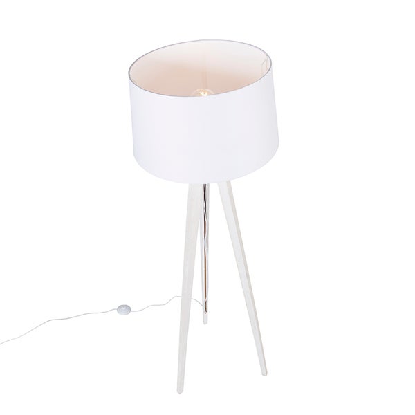 Stehleuchte mit Lampenschirm und Holzfuß