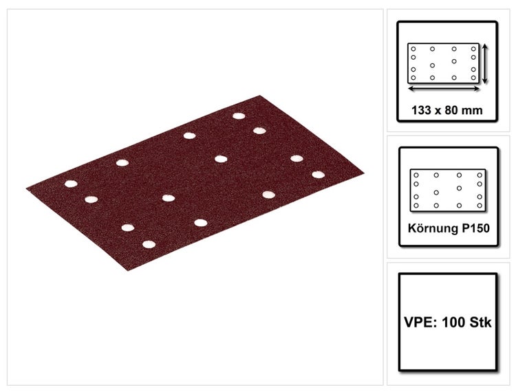 Festool STF 80x133 RU2/50 Schleifstreifen Rubin 2 P150 80 x 133 mm 100 Stk. ( 2x 499051 ) für Rutscher RTS 400, RTSC 400, RS 400, RS 4, LS 130