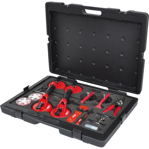 Werkzeugkoffer mit Saugnapf-Dellenlifter-Set und weiterem Autoreparaturwerkzeug