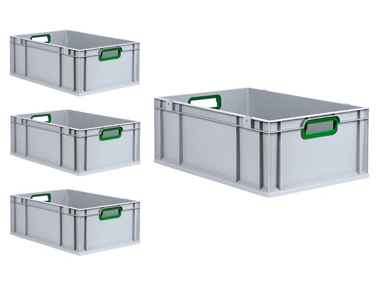 PROREGAL Spar Set 4x Eurobox Nextgen Color HxBxT 22 x 40 x 60 cm 44 Liter Griffe Grün Offen Verstärkter Boden Eurobehälter Transportbox