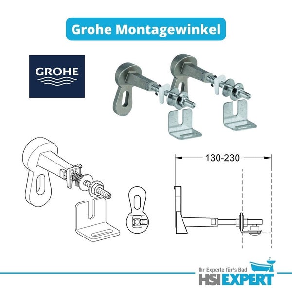 Grohe Montagewinkel Abbildung mit Maßen und Grohe Logo