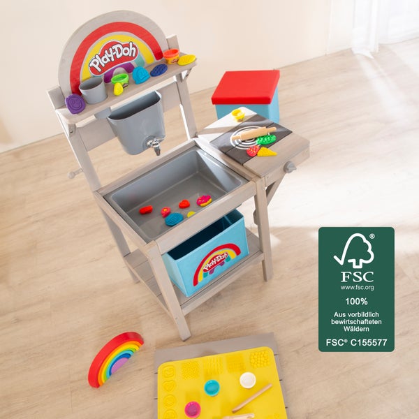 ROBA Spielküche - roba x Play-Doh - Matschküche mit Knete und 3D Spielmatte - Grau lasiert